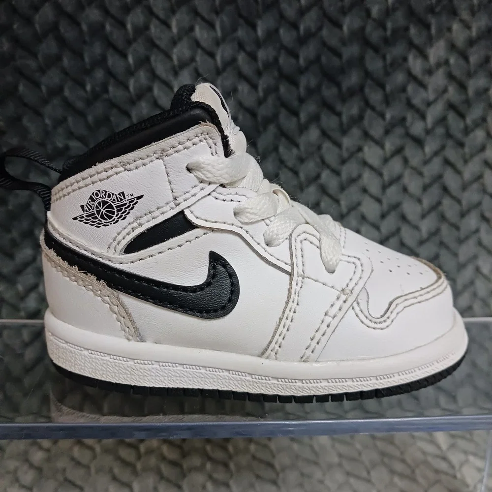 Jordan 1 Mid TD White Black Toddler Sneakers Shoes Size 4C